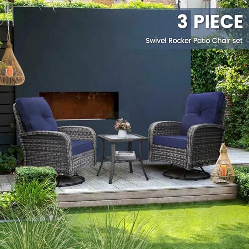 3 Piece Rattan Wicker Bistro Set with Glass Top Table M90793