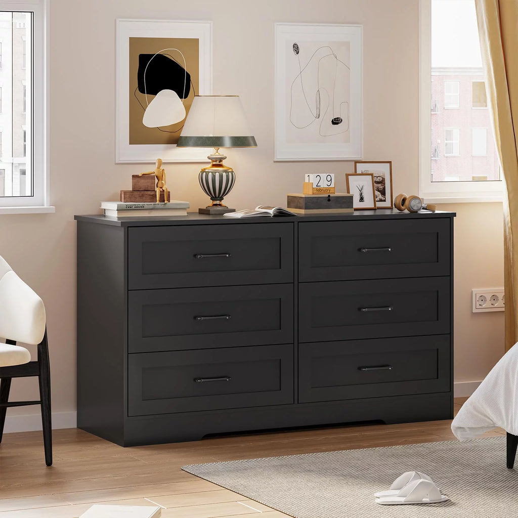 Black 6 Drawer Wood Dresser C531