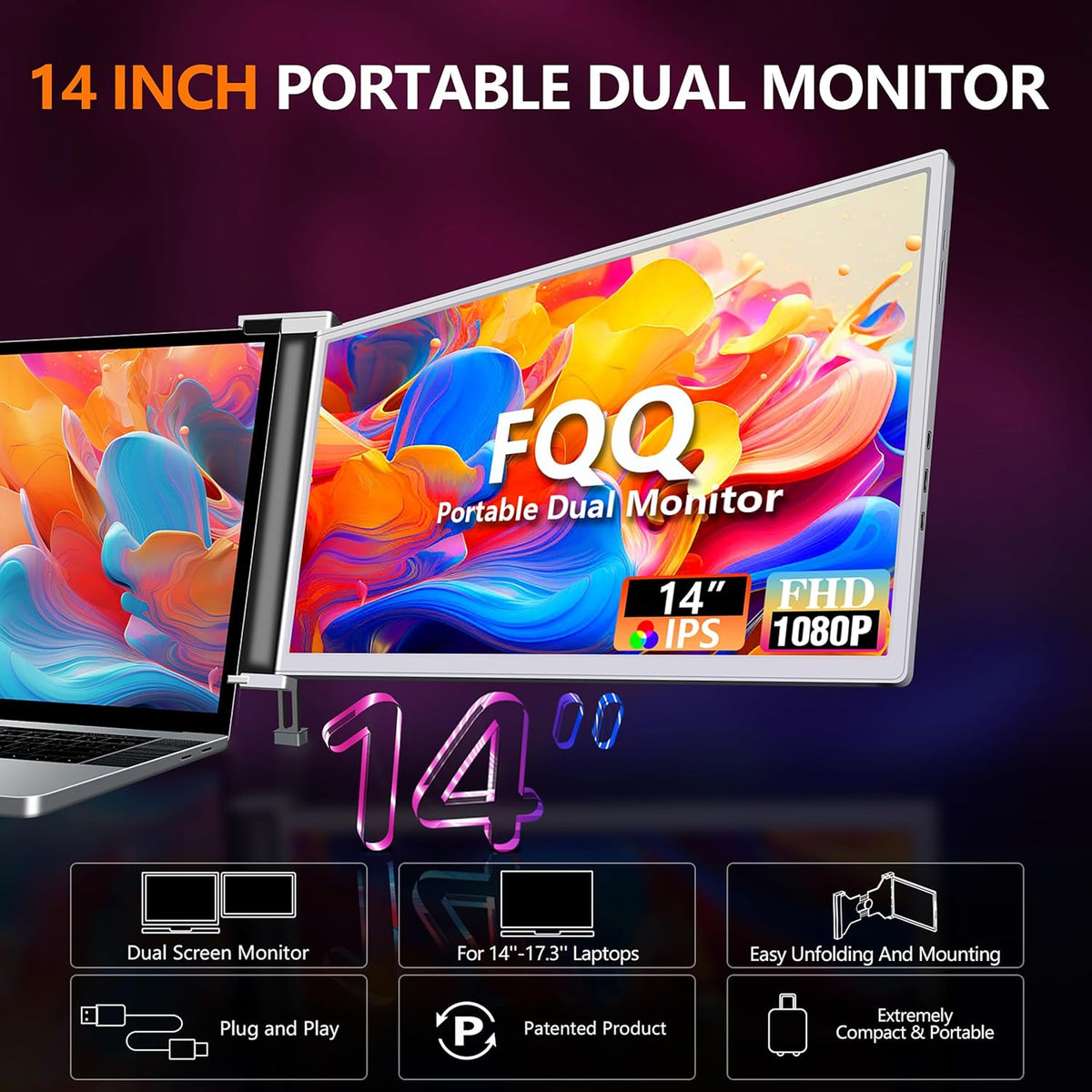 14” Dual Laptop Monitor Extender FHD 1080P IPS Portable Screen U2134