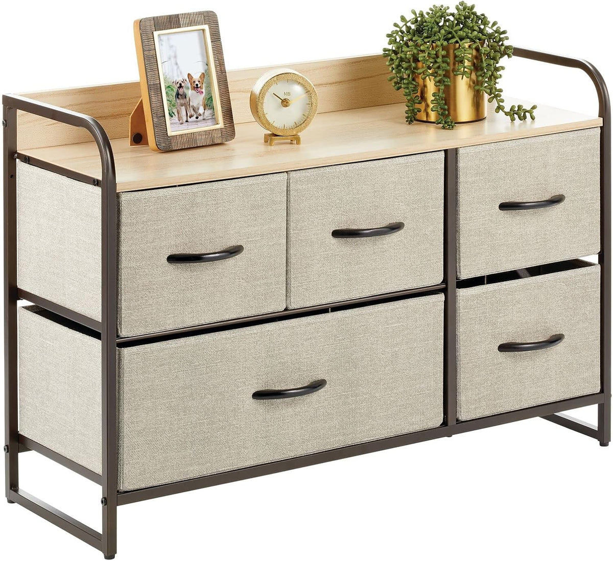 Horizontal Storage Dresser Unit with 5 Removable Fabric Drawers S694801