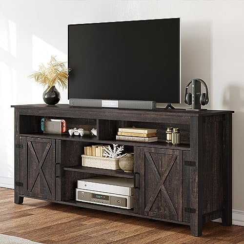 Farmhouse Barn Door TV Stand for 65 Inch TV Dark Rustic Oak I634232