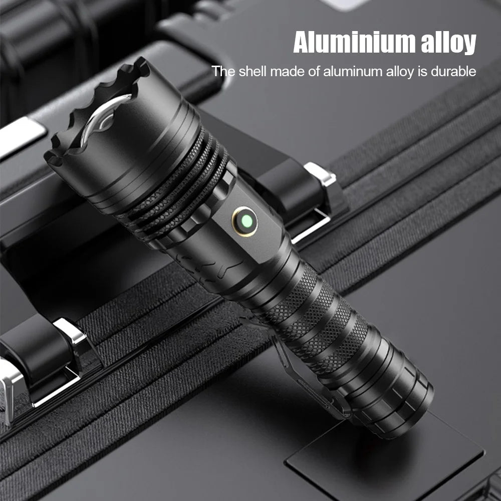 Rechargeable LED Flashlight 12000 Lumens Zoomable Handheld Spotlight with Lanyard and Hooks Y1174