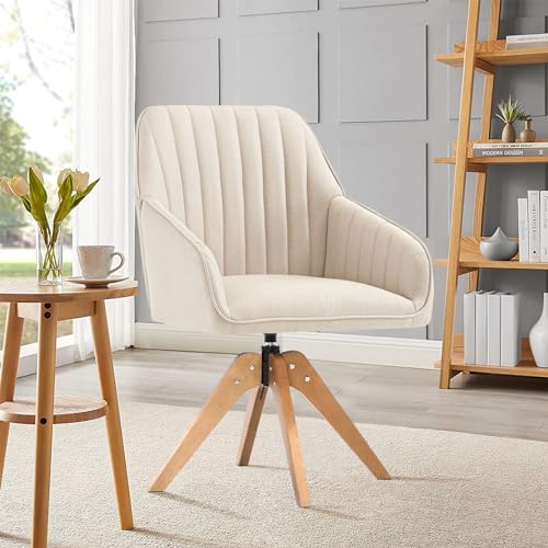 Beige Faux Linen Swivel Accent Chair with Arms Z91966