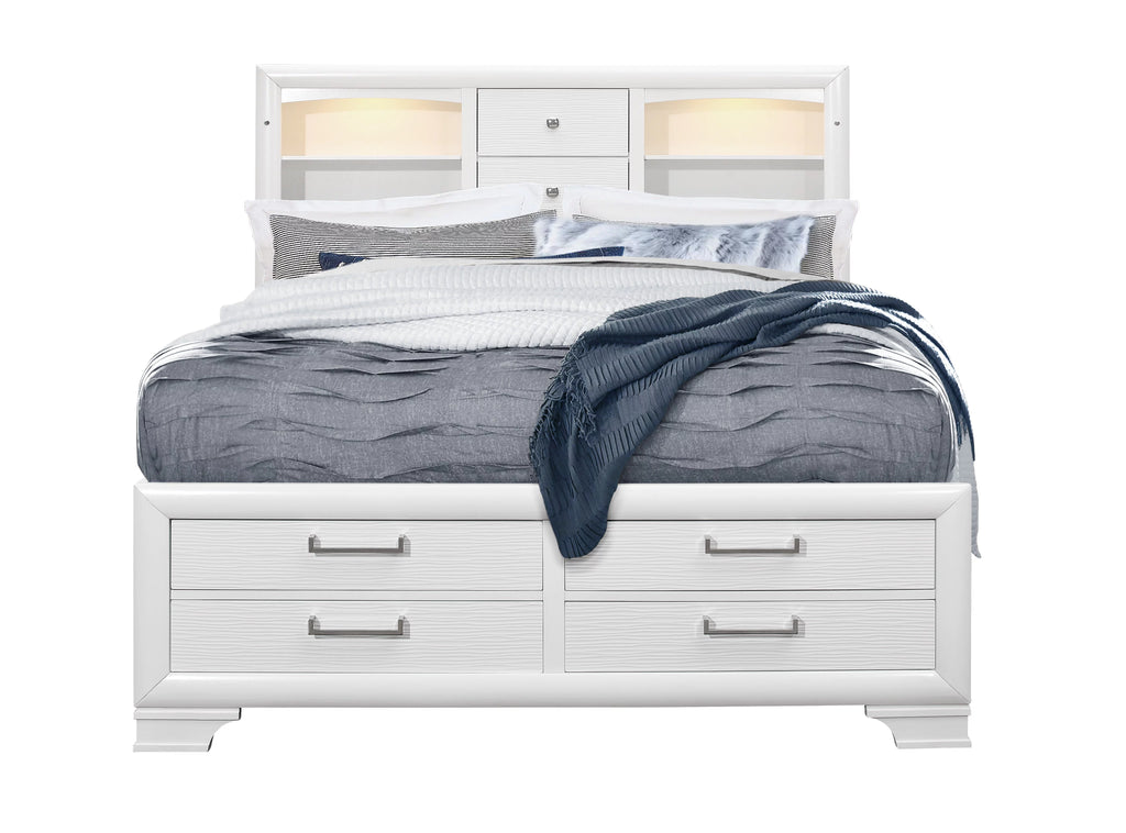 White LED Headboard Queen Bed E717736