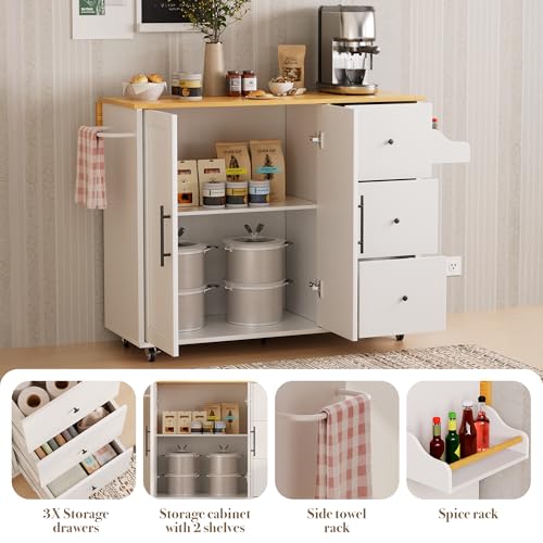 White Rolling Kitchen Island with Storage I3278