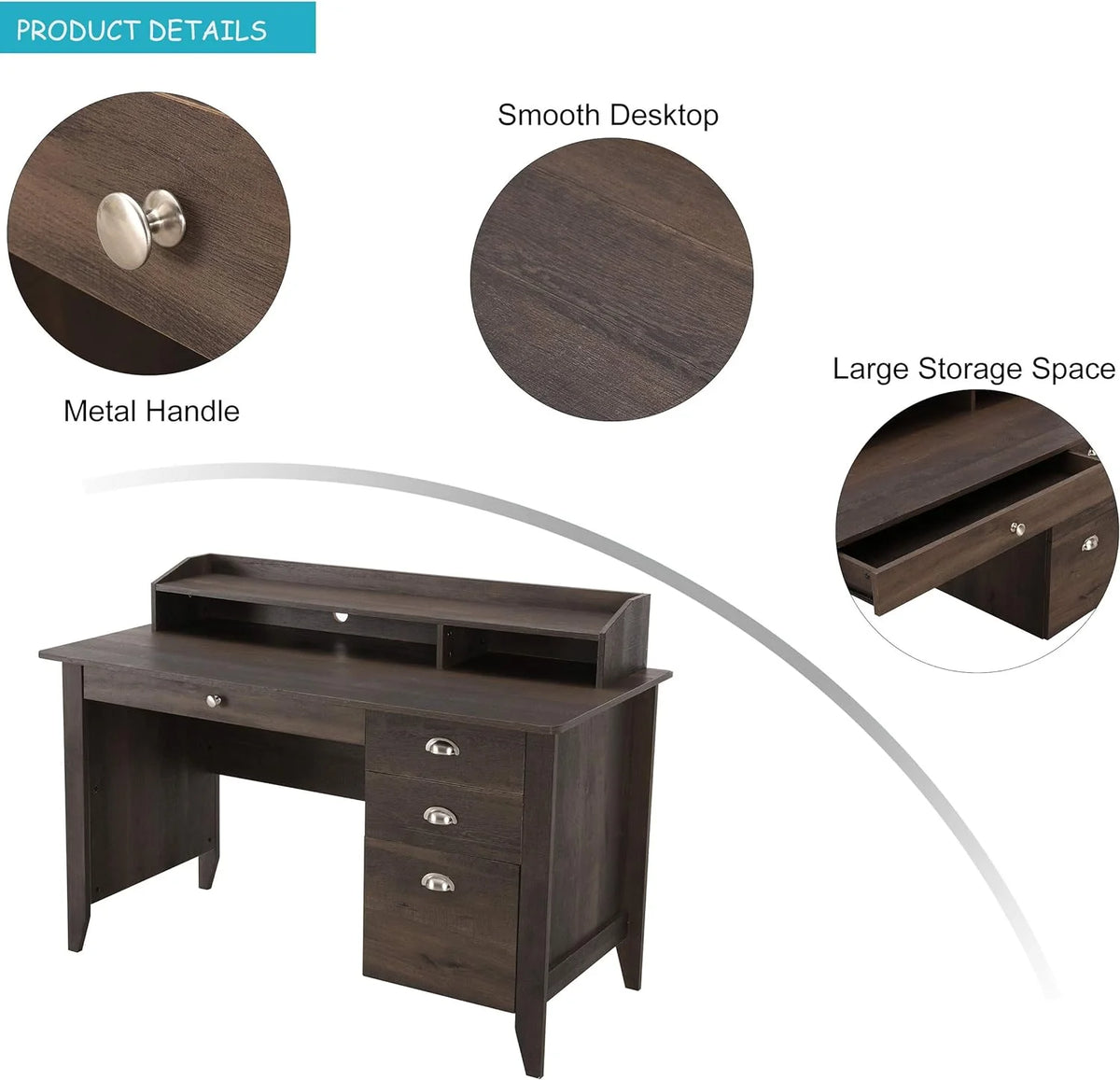 Dark Brown Wood Writing Desk with Hutch N77181