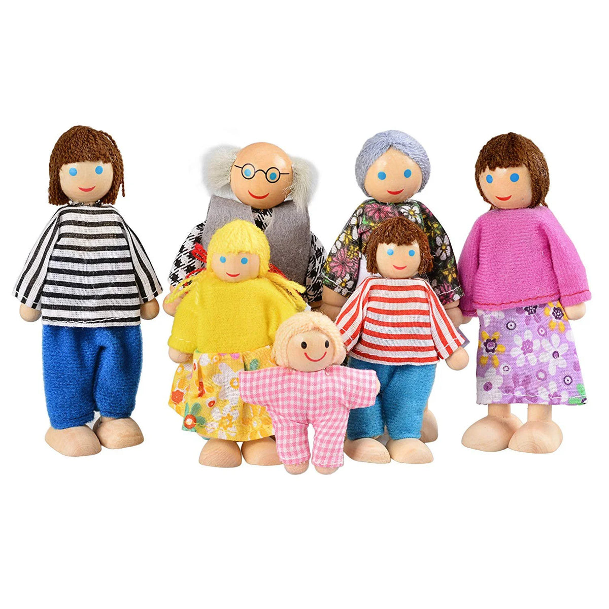 Wooden Dolls Playset Set of 7 People with Dog P5529