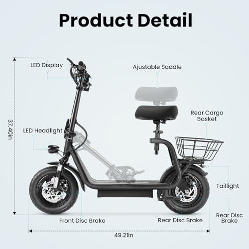 Electric Scooter with Seat, 1200W Motor, 30 Miles Range, Foldable with Basket N1703