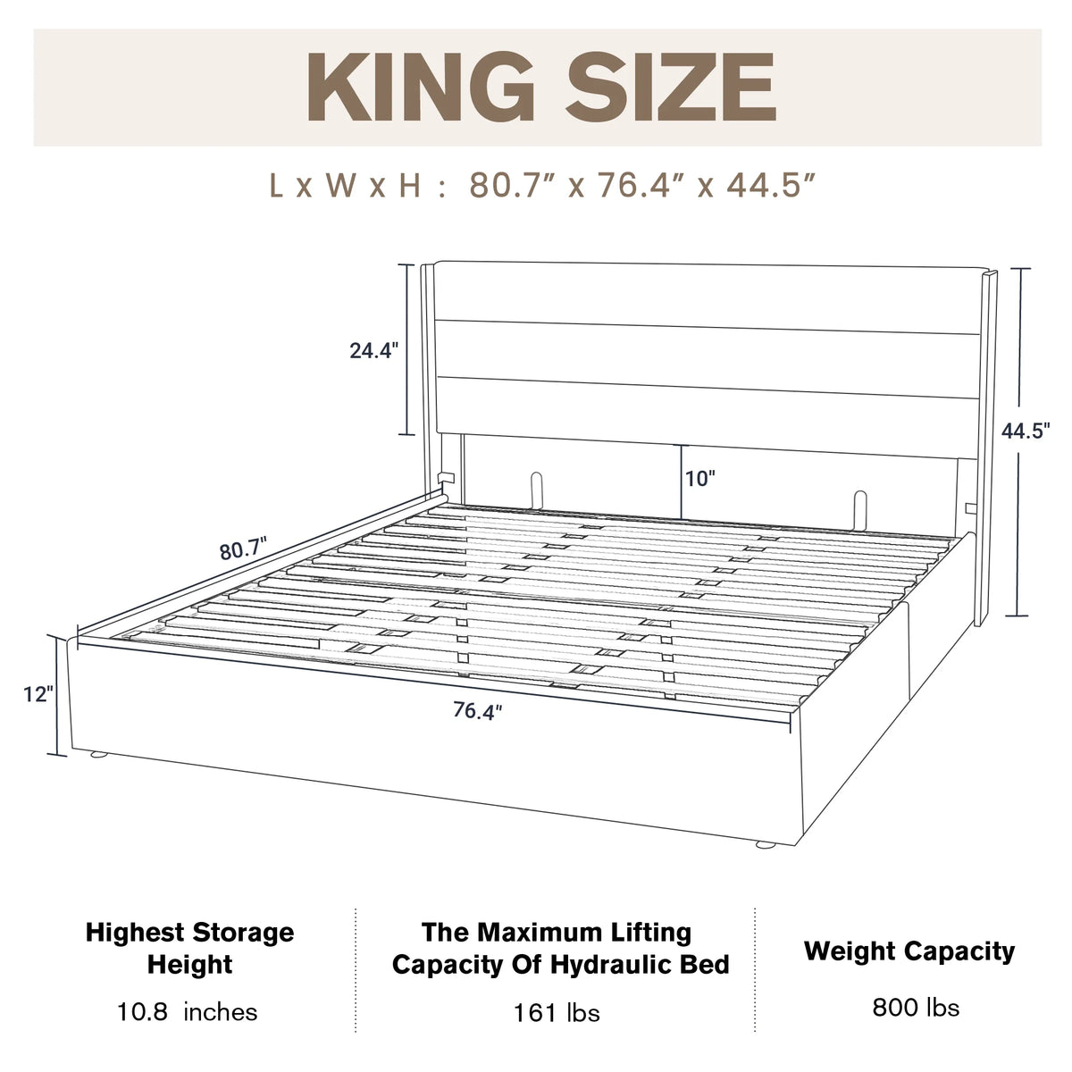 Beige Queen Size Lift Up Platform Bed Frame with Headboard W307