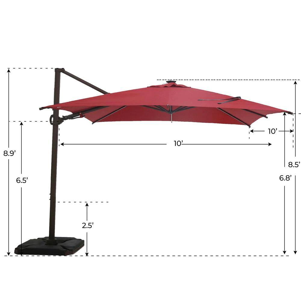 10 ft. x 10 ft. 360-Degree Rotating Aluminum Cantilever Patio Umbrella with Base Weight in Dark Red I7318