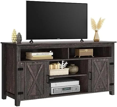 Farmhouse Barn Door TV Stand for 65 Inch TV Dark Rustic Oak I634232