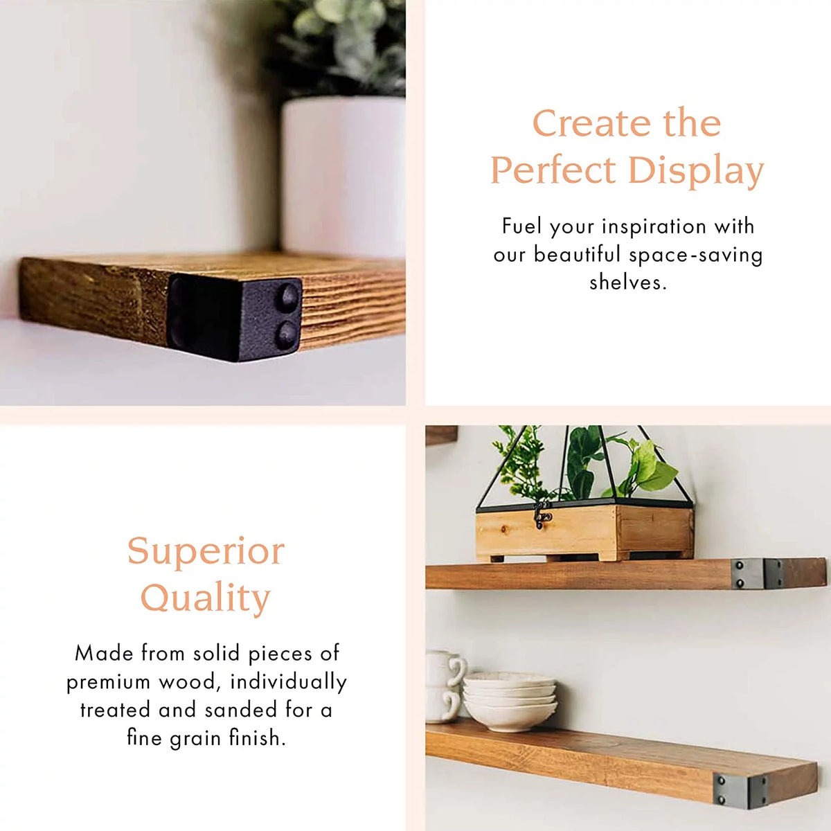 Wall Mounted Wooden Floating Shelves, Light Walnut 12", 24" & 36" Set L20312