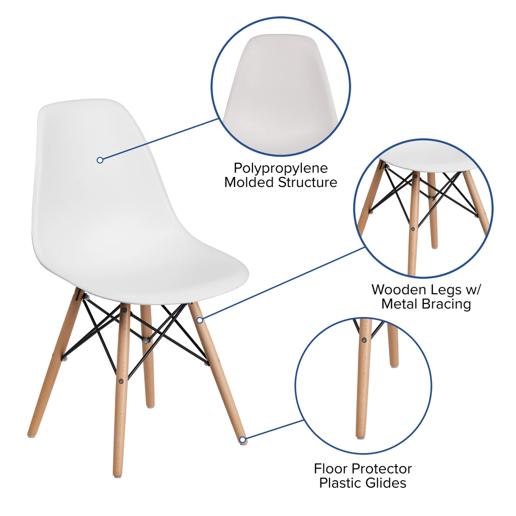 2 Pack White Plastic Chair with Wooden Legs Z39590
