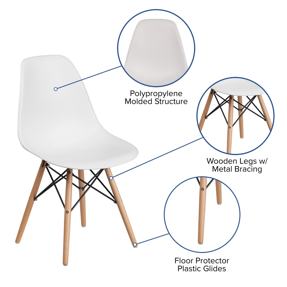 2 Pack White Plastic Chair with Wooden Legs Z39590