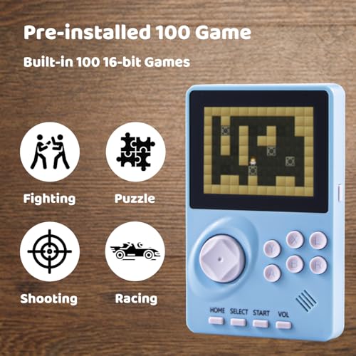 Kids Handheld Video Game Console with 100 16-bit Games, 2.8" Color Screen, Rechargeable Battery (Light Blue) L350