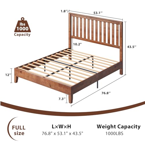 Walnut Full Size Solid Wood Platform Bed with Headboard I7654