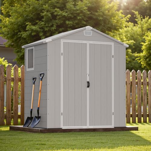 6×8FT Light Gray Plastic Outdoor Storage Shed with Floor Z8540