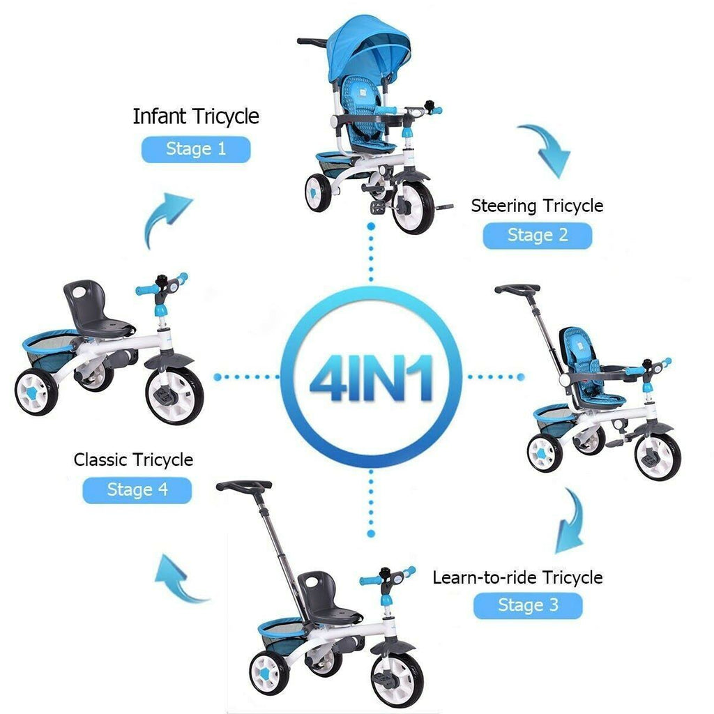 4-in-1 Detachable Baby Stroller Tricycle with Canopy T685