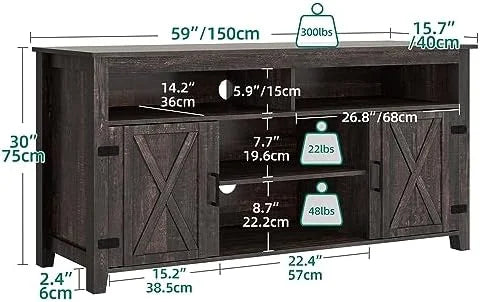 Farmhouse Barn Door TV Stand for 65 Inch TV Dark Rustic Oak I634232