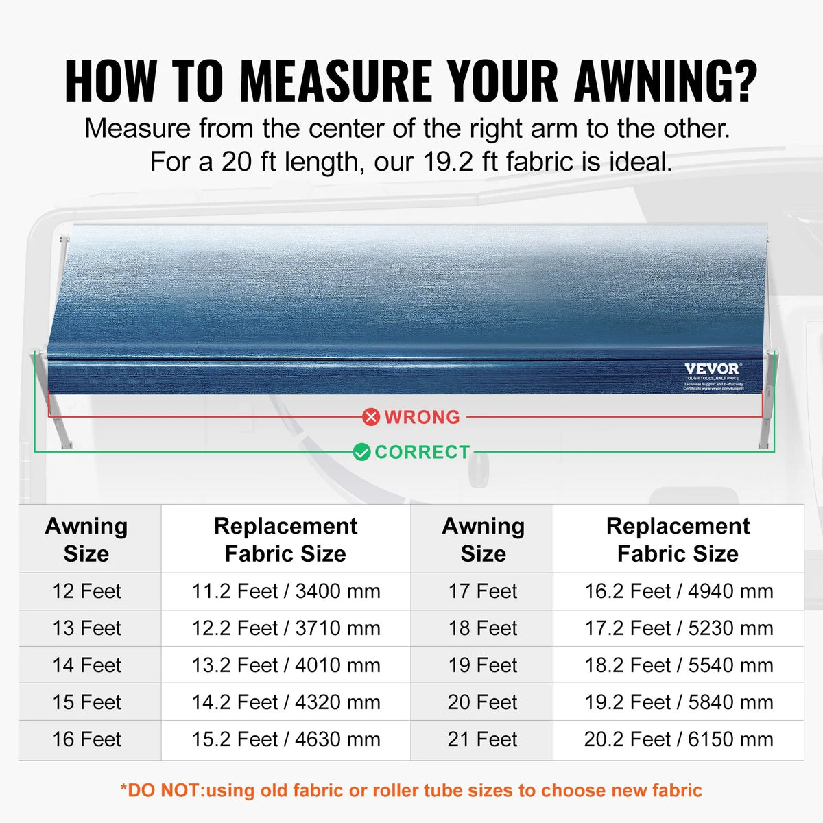 20' RV Awning Fabric Replacement Waterproof Fabric M2305