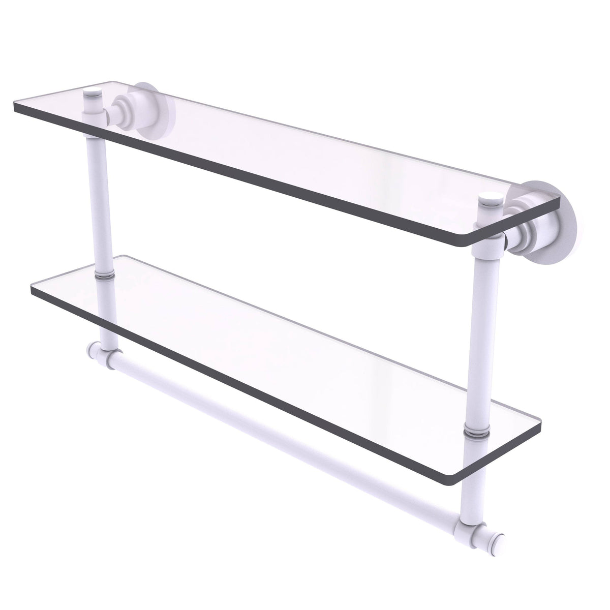 22 inch Two Tiered Glass Shelf with Towel Bar Matte White S942