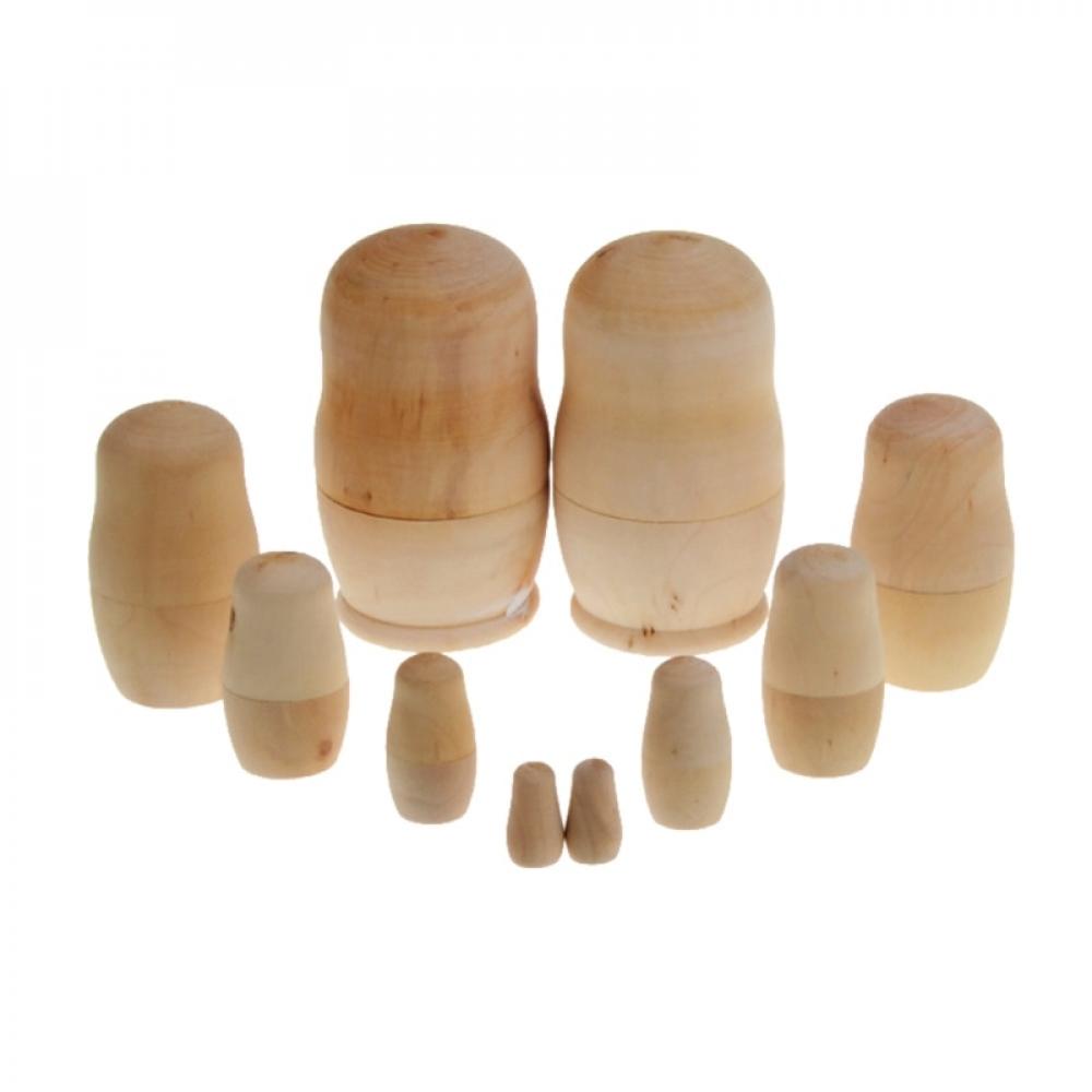 5pcs Unpainted Wooden Matryoshka Doll DIY Toy T270268
