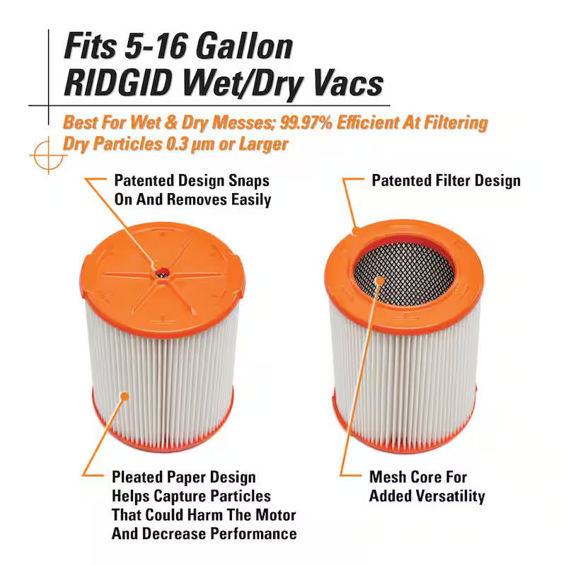 HEPA Wet/Dry Vac Replacement Cartridge Filter 2-Pack A49346