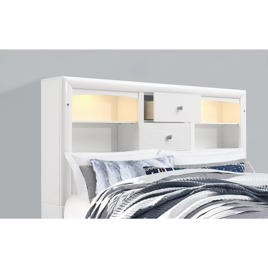 White LED Headboard Queen Bed E717736