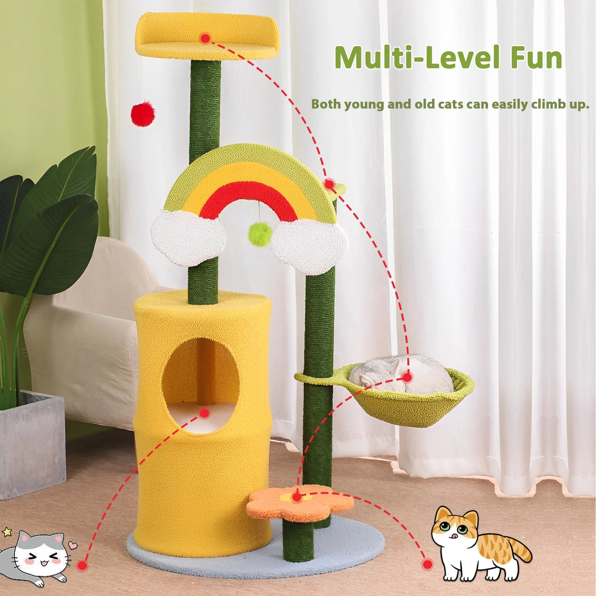 47" Cat Tree with Scratching Posts and Cat Condos M98390