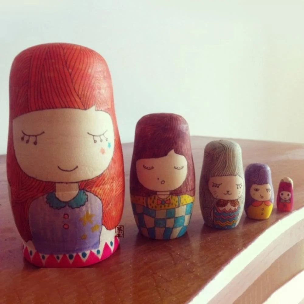 5pcs Unpainted Wooden Matryoshka Doll DIY Toy R4068