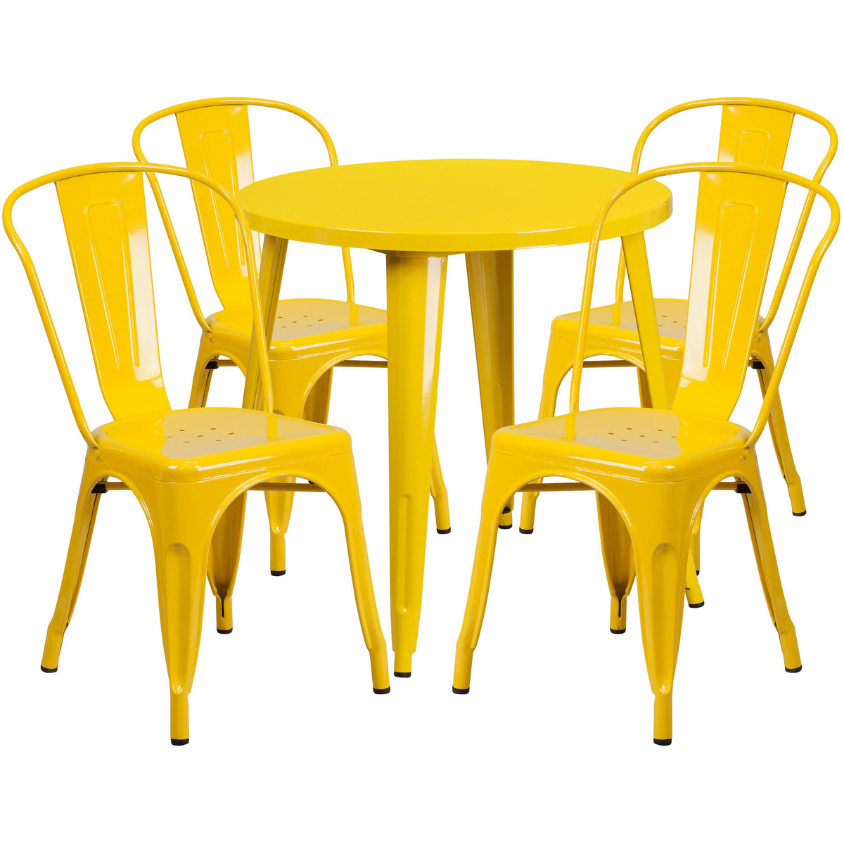 Round Black-Antique Gold Metal Table Set with 4 Cafe Chairs U33442