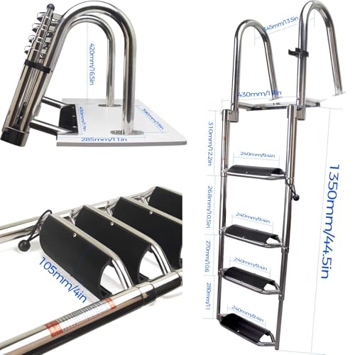 Heavy-Duty Stainless Steel Pontoon Boat Ladder with Handrails C324723