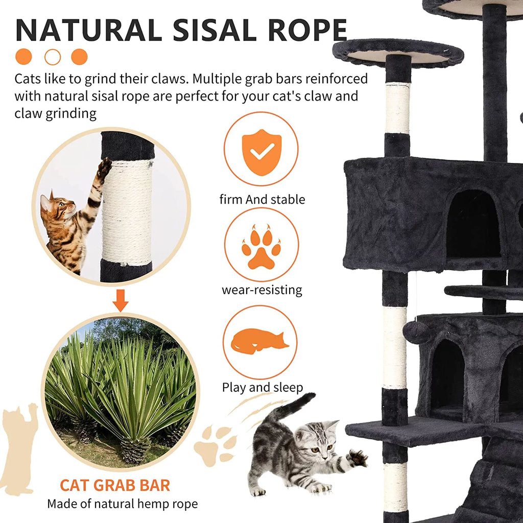 54in Dark Gray Cat Tree Tower with Scratching Posts N1832