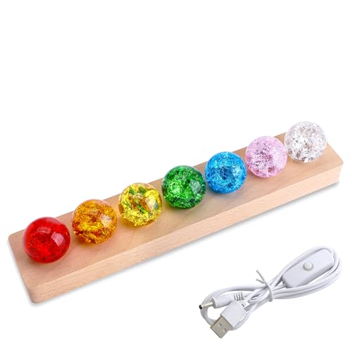 Set of 7 Crystal Balls with LED Wooden Stand E748