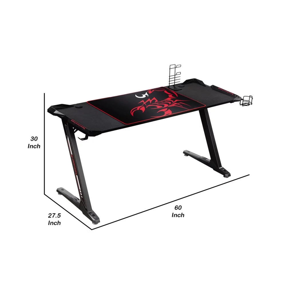 60 Inch Black Gaming Desk with RGB Lighting S763948