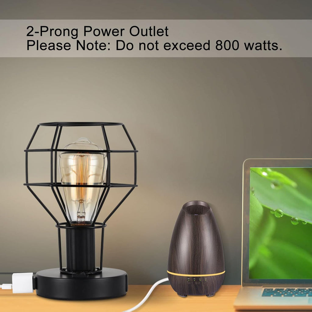 Black Industrial Table Lamp with USB Ports and AC Outlet J589