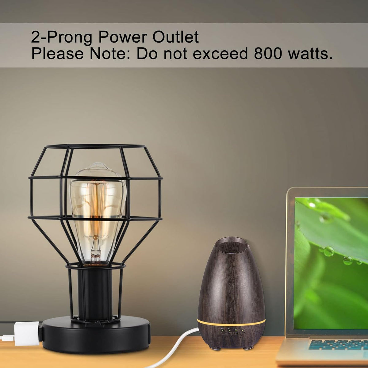 Black Industrial Table Lamp with USB Ports and AC Outlet J589
