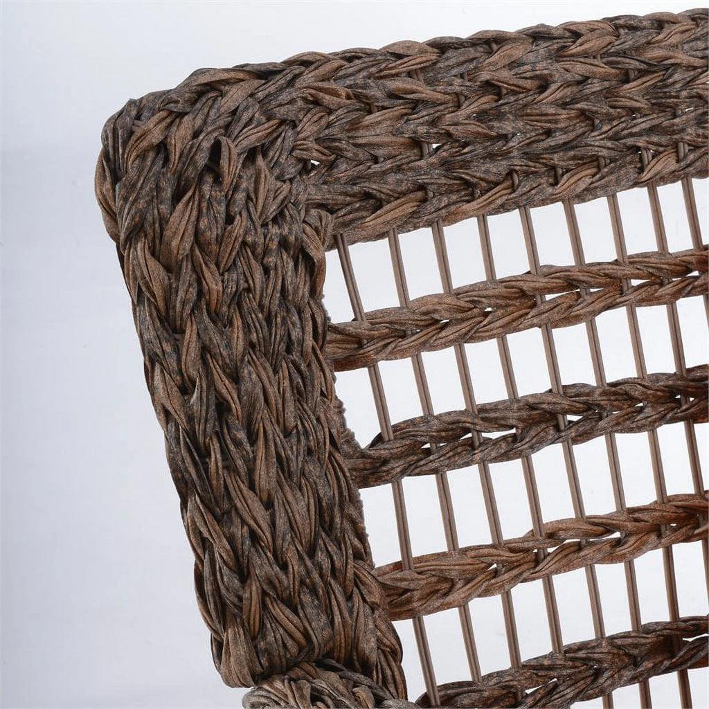Faux Sea Grass Resin Rattan Patio Armchairs Set, Dark Brown - Set of 2 H53116