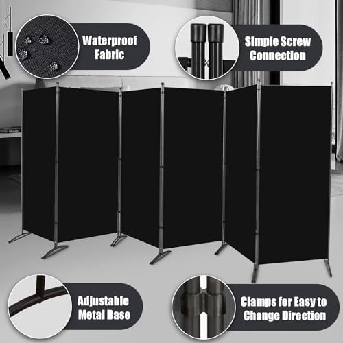 Black 6 Panel 6 ft Folding Room Divider F88435