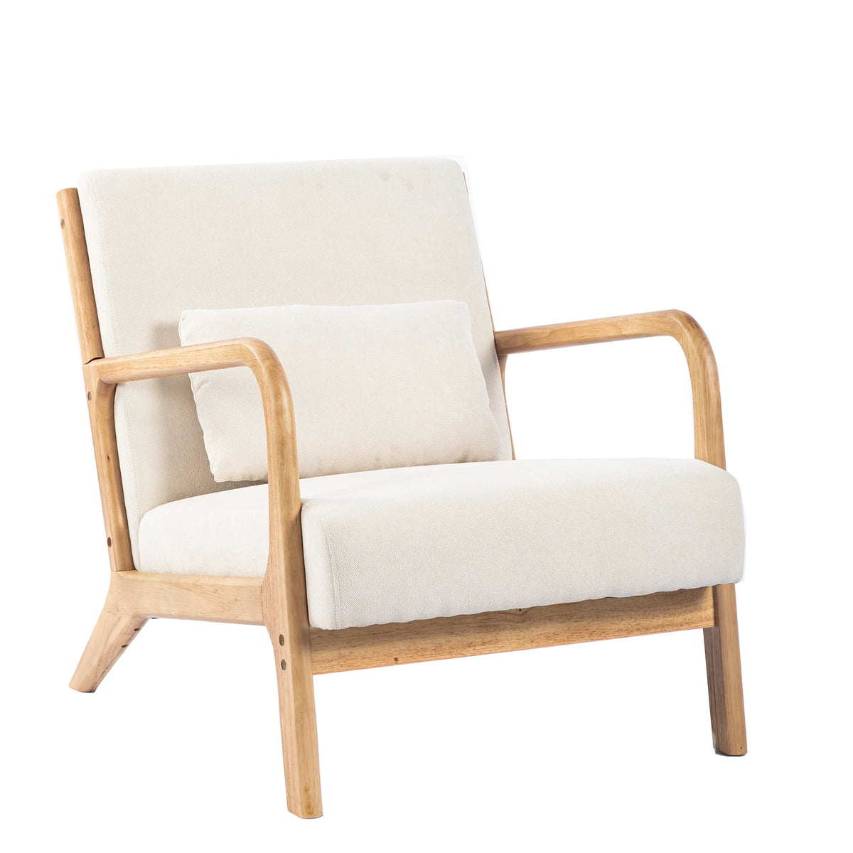 Beige Linen Upholstered Accent Armchair with Solid Wood Frame and Pillow H518