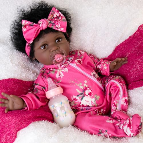 22" Black Reborn Baby Doll with Cloth Body F69535
