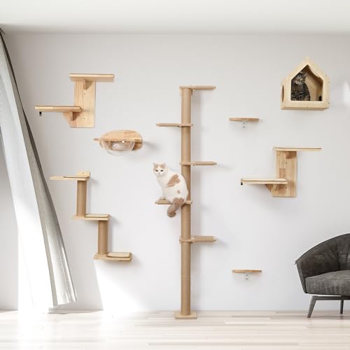 Cat Wall Shelves, 2 Platform Tree Shape Wall-Mounted Floating Shelf with Sisal Mat X135