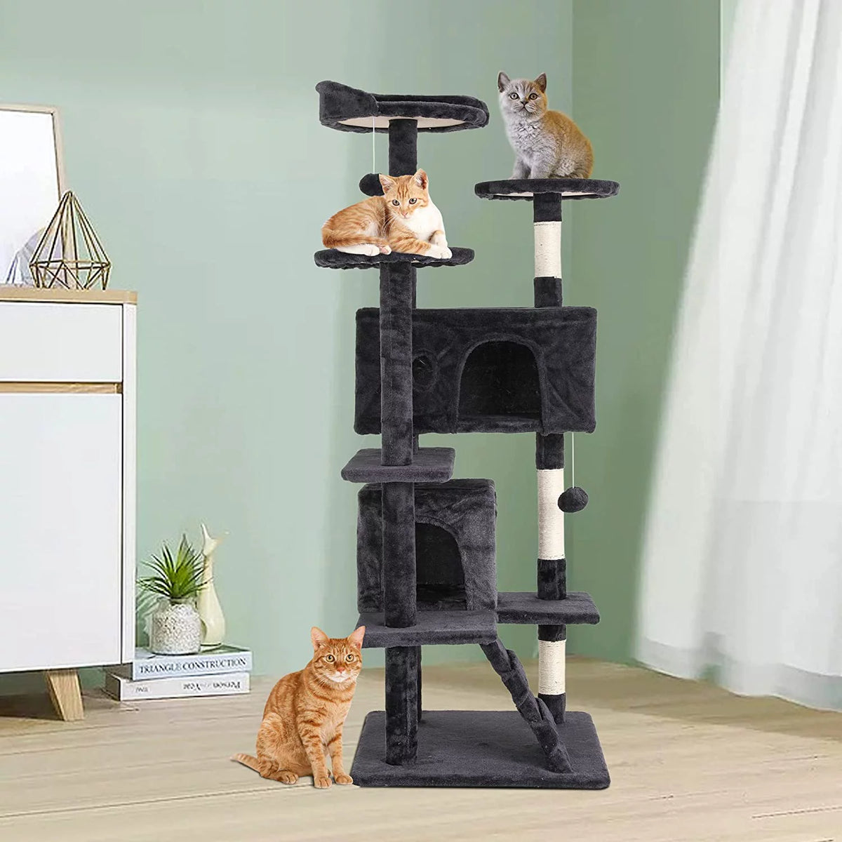 54in Dark Gray Cat Tree Tower with Scratching Posts N1832