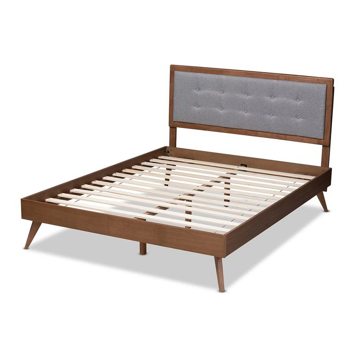 Mid-Century Wood and Fabric King Platform Bed C7092