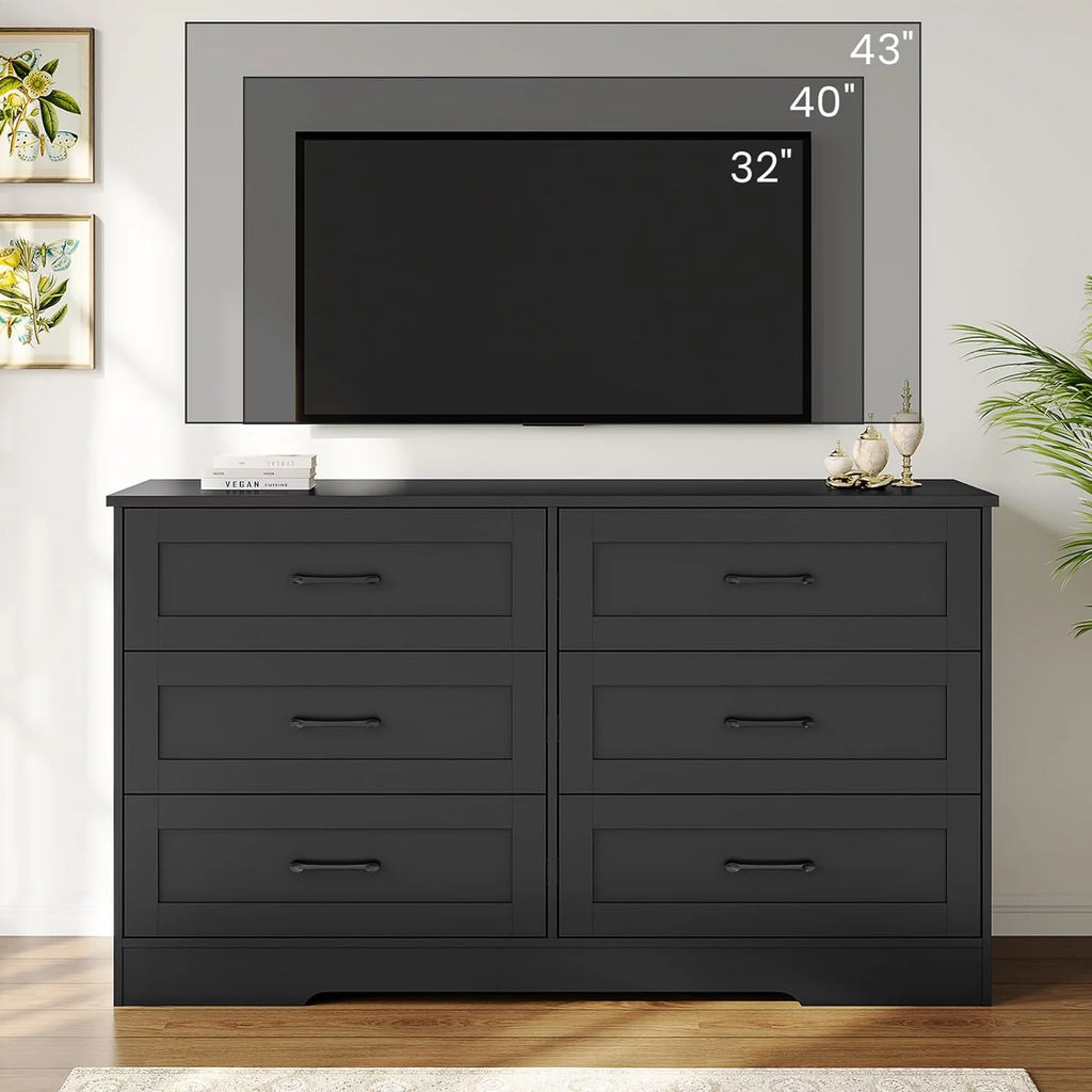 Black 6 Drawer Wood Dresser C531
