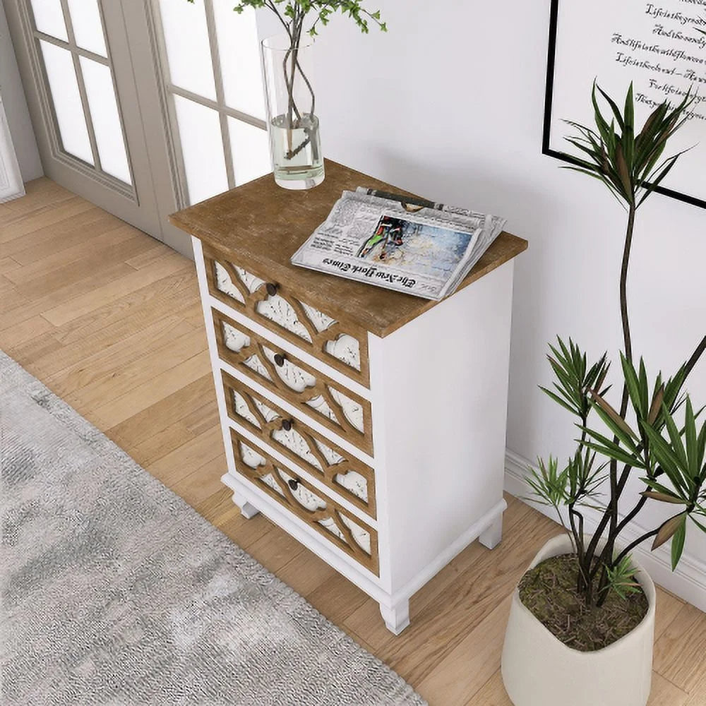 Vintage Accent Drawer with Carved Detailing and Natural Wood Finish E99424