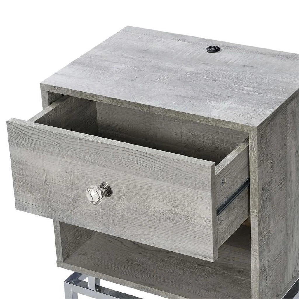 Light Gray Wood End Table with USB Port, Set of 2 K284