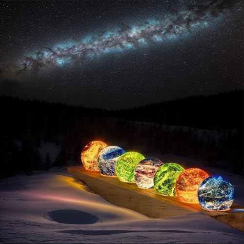 40mm Crystal Quartz 7 Chakra Healing Spheres Set with LED Wooden Stand I305