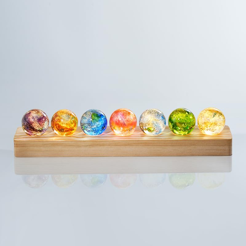 40mm Crystal Quartz 7 Chakra Healing Spheres Set with LED Wooden Stand I305