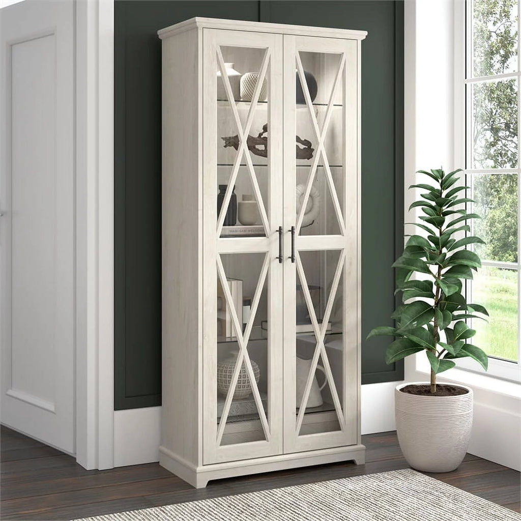 Linen White Oak Curio Cabinet with Glass Doors A238012